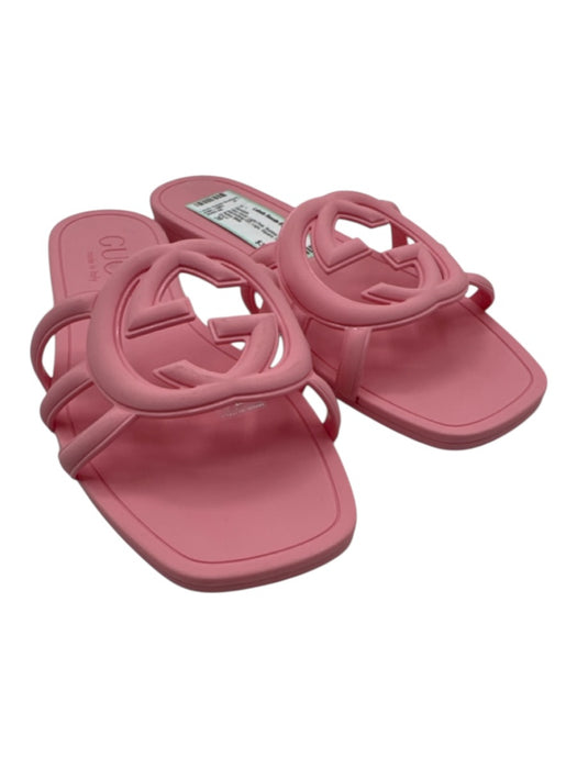 Gucci Shoe Size 39 Light Pink Rubber Interlocking GG Logo Square Toe Sandals Light Pink / 39