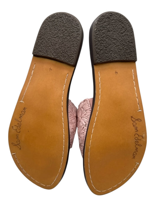 Sam Edelman Shoe Size 4 Pink & Brown Leather Raffia Floral Round Toe Sandals Pink & Brown / 4