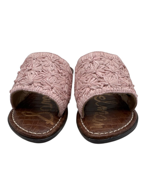 Sam Edelman Shoe Size 4 Pink & Brown Leather Raffia Floral Round Toe Sandals Pink & Brown / 4