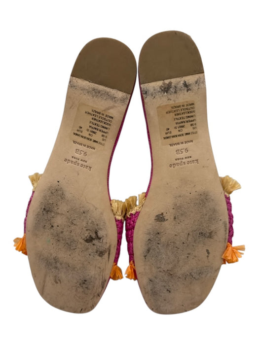 Kate Spade Shoe Size 9.5 Fuchsia, Orange & Cream Raffia Rhinestone Slide Sandals Fuchsia, Orange & Cream / 9.5