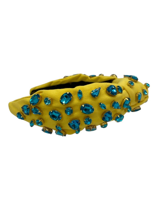 La Bella Yellow & Turquoise Fabric Rhinestones Hearts Tear Drop Knot Headband Yellow & Turquoise
