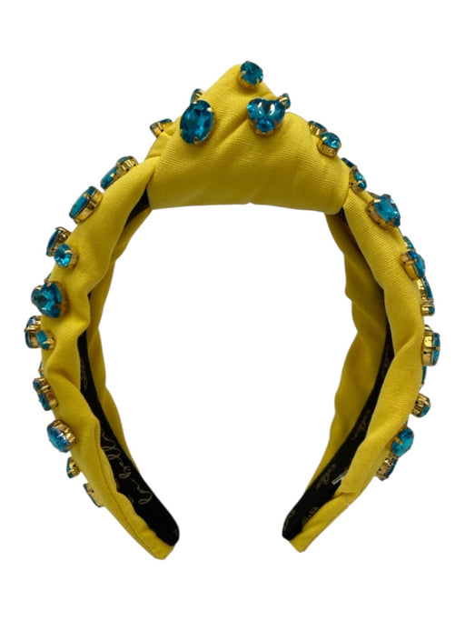 La Bella Yellow & Turquoise Fabric Rhinestones Hearts Tear Drop Knot Headband Yellow & Turquoise