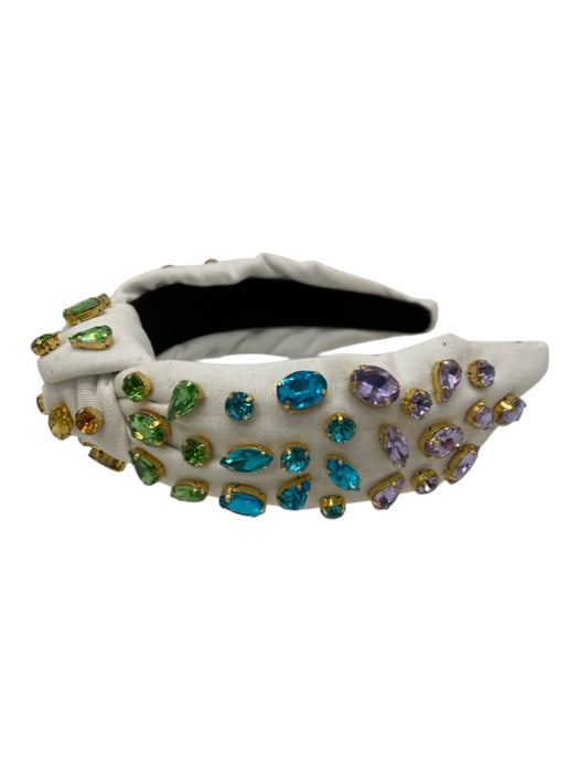 Brianna Cannon White & Multi Fabric Rhinestones Oval Tear Drop Knot Headband White & Multi