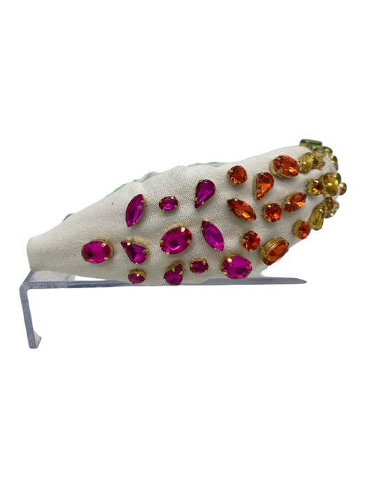 Brianna Cannon White & Multi Fabric Rhinestones Oval Tear Drop Knot Headband White & Multi