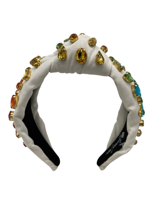 Brianna Cannon White & Multi Fabric Rhinestones Oval Tear Drop Knot Headband White & Multi