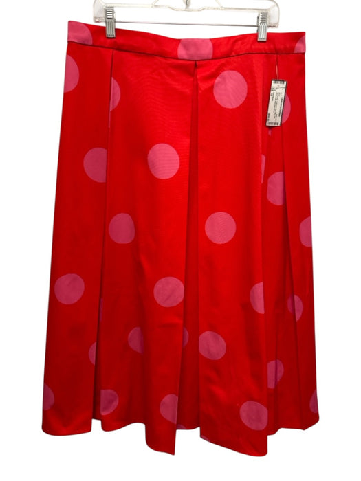 Kate Spade Size 16 Red & Pink Polyester Zip Polka Dot Pleat Midi Skirt Red & Pink / 16