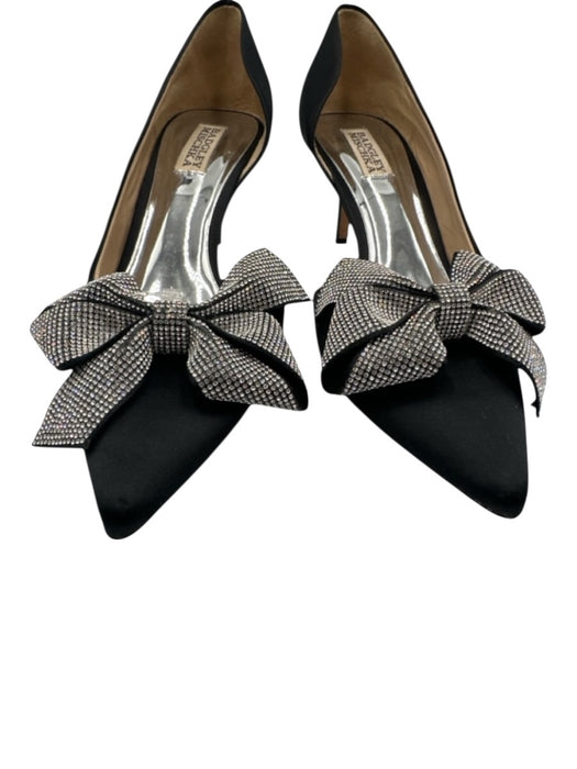 Badgley Mischka Shoe Size 9 Black & Clear Satin Rhinestone Bow Detail Pumps Black & Clear / 9