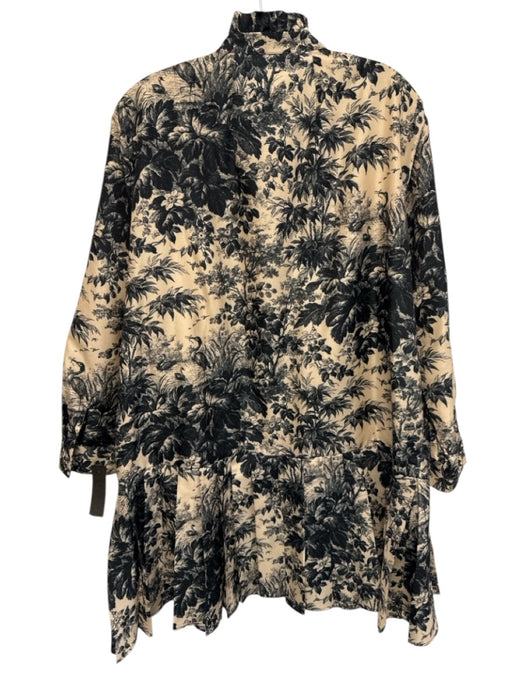 Tuckernuck Size XL Beige & Black Cotton Floral 3/4 Trumpet Sleeve Dress Beige & Black / XL