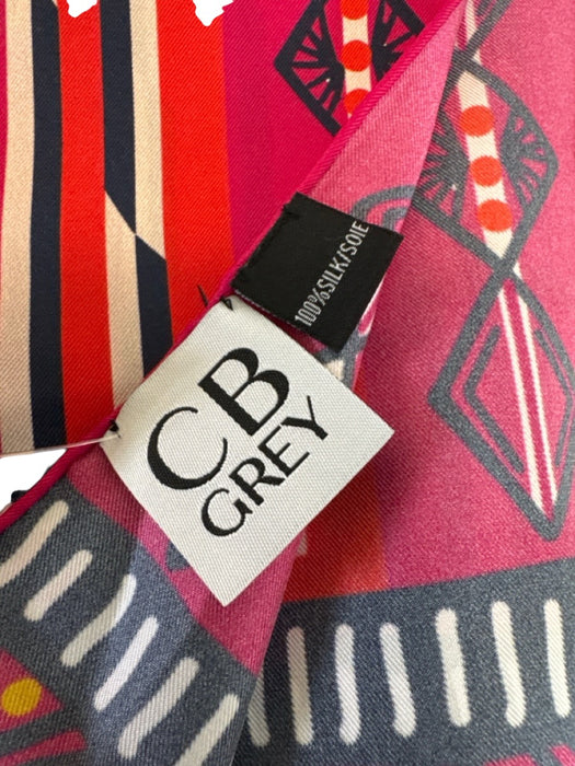 CB Grey Hot Pink & Multi Silk Leaf Print Jaguar Leopard Square scarf Hot Pink & Multi / M