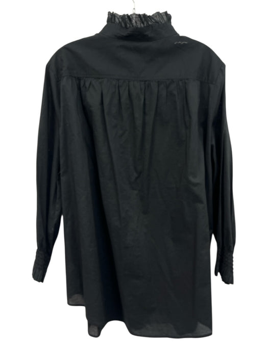 Tuckernuck Size XXL Black Cotton Ruffle Mock Collar 1/4 Button Top Black / XXL