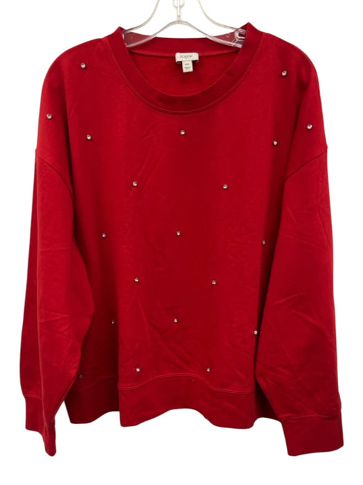 J Crew Size XXL Red & Clear Cotton & Polyester Rhinestone Crew Neck Sweater Red & Clear / XXL