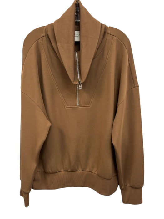 Varley Size L Brown Viscose & Polyester Turtleneck 1/4 Zip Rib Knit Jacket Brown / L