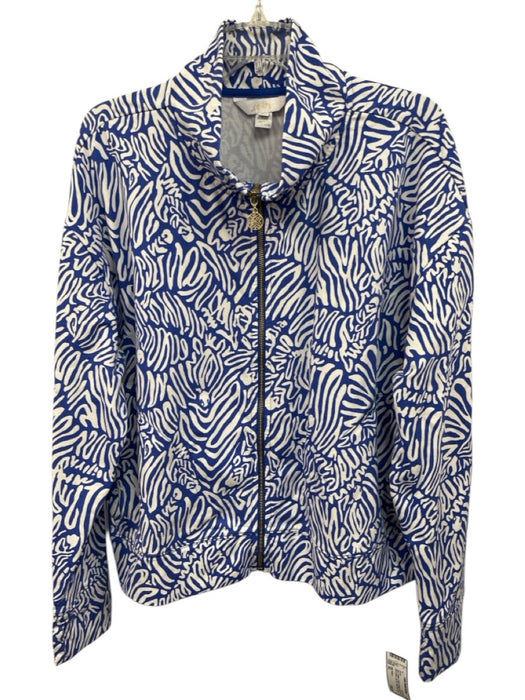 Lilly Pulitzer Size XL Blue & White Cotton & Modal High Neck Zip Up Jacket Blue & White / XL