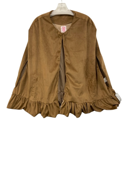 Elizabeth Wilson Size L Light Brown Polyester Velour Ruffle Hem Shawl Jacket Light Brown / L