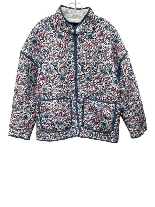 7 For All Mankind Size L Blue, Pink, White Cotton & Polyester Quilted Jacket Blue, Pink, White / L