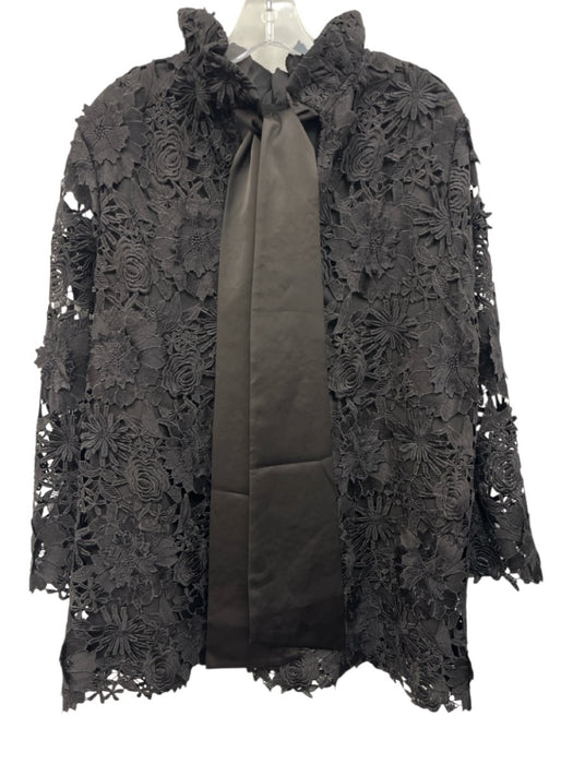 Tuckernuck Size XXL Black Polyester Long Sleeve High Neck Floral overlay Top Black / XXL
