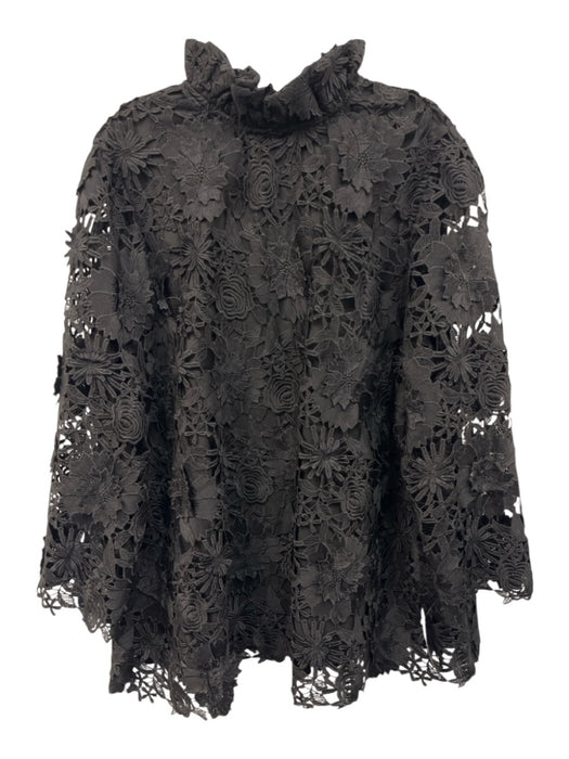 Tuckernuck Size XXL Black Polyester Long Sleeve High Neck Floral overlay Top Black / XXL