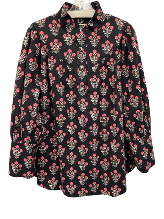 Tuckernuck Size XXL Blue, Pink, White Cotton stand collar Floral Print Top Blue, Pink, White / XXL