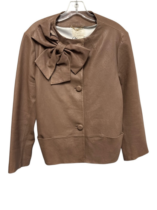 Kate Spade Size 14 Taupe Brown Lamb leather Bow detail Buttons Pockets Jacket Taupe Brown / 14