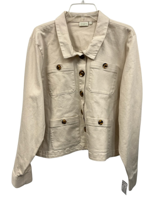 Spartina Size XXL Cream & Brown Cotton Collar Tortoiseshell Buttons Jacket Cream & Brown / XXL