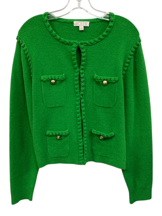 J Crew Size L Grass Green Cotton & Polyamide Hook & Eye Cardigan Grass Green / L
