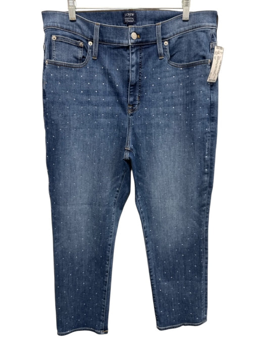J Crew Size 33 Medium Wash Cotton & Viscose Rhinestone High Rise Jeans Medium Wash / 33