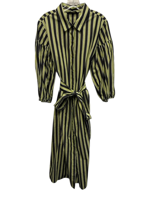 Kate Spade Size XL Green, White, Black Cotton Vertical Stripes Long Sleeve Dress Green, White, Black / XL