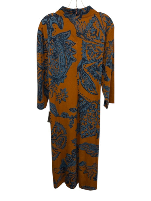 Spartina Size XXS Rust Brown & Blue Cotton Blend High Neck Abstract Print Dress Rust Brown & Blue / XXS