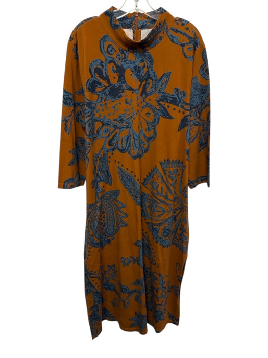 Spartina Size XXS Rust Brown & Blue Cotton Blend High Neck Abstract Print Dress Rust Brown & Blue / XXS