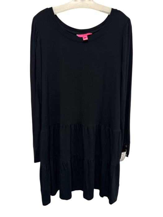 Lilly Pulitzer Size XXL Black Rayon Blend Long Sleeve Wide Round Neckline Dress Black / XXL