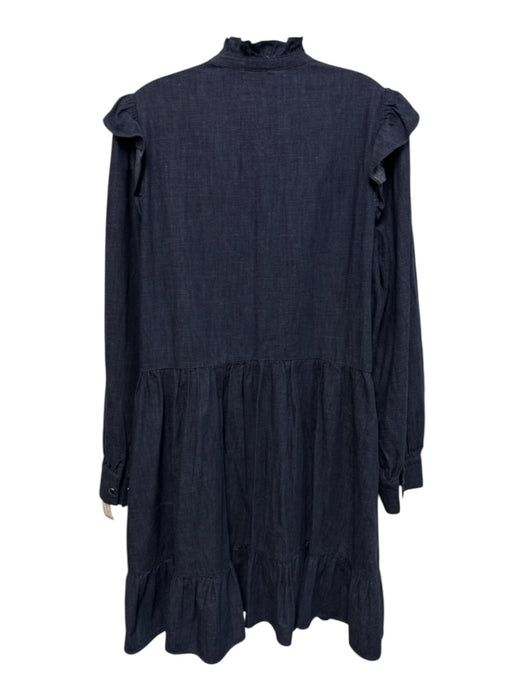 Kate Spade Size XXL Navy Blue Cotton Dark Wash Ruffle Trim Snap Up Dress Navy Blue / XXL