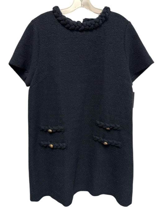 Tuckernuck Size XXL Navy Blue Cotton Blend Braided Neckline Short Sleeve Dress Navy Blue / XXL