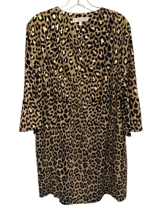 Jude Connally Size XL Beige, Black, Gold Nylon Blend V Neck Animal Print Dress Beige, Black, Gold / XL