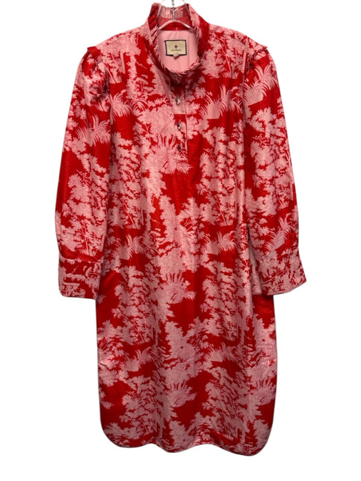 Tuckernuck Size XXL Red & Pink Polyester Ruffle Neck Tree Print Midi Dress Red & Pink / XXL