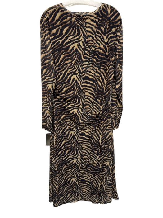 SSYS Size XL Beige, Brown, Black Polyester Tiger Stripe Long Sleeve Dress Beige, Brown, Black / XL