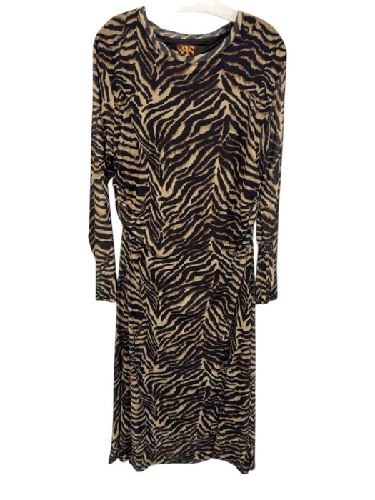 SSYS Size XL Beige, Brown, Black Polyester Tiger Stripe Long Sleeve Dress Beige, Brown, Black / XL
