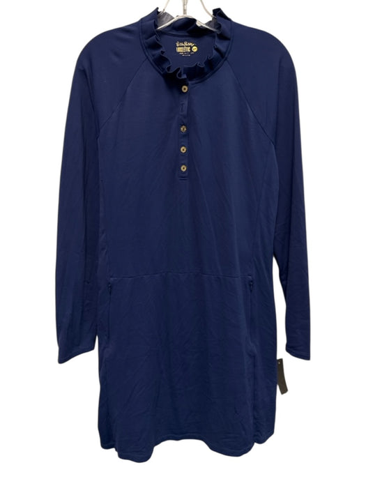 Lilly Pulitzer Size XL Navy Blue Polyester Ruffle Collar Long Sleeve Dress Navy Blue / XL