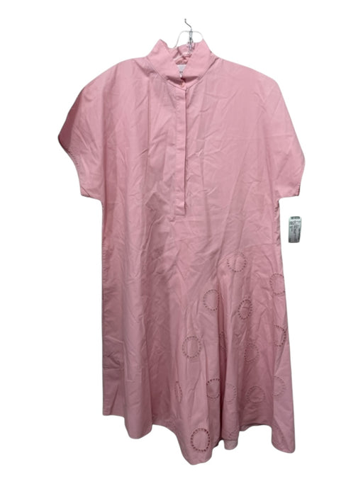 Akris Punto Size 10 Pink Cotton Eyelit Fabric Cap Sleeve Button Dress Pink / 10