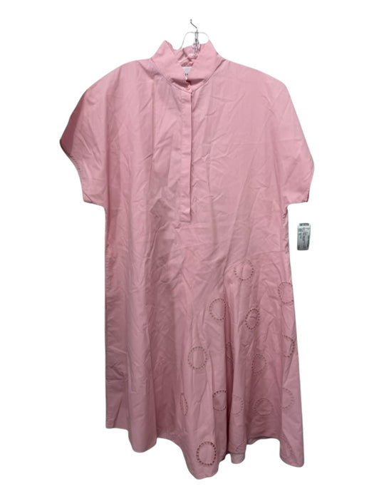 Akris Punto Size 10 Pink Cotton Eyelit Fabric Cap Sleeve Button Dress Pink / 10