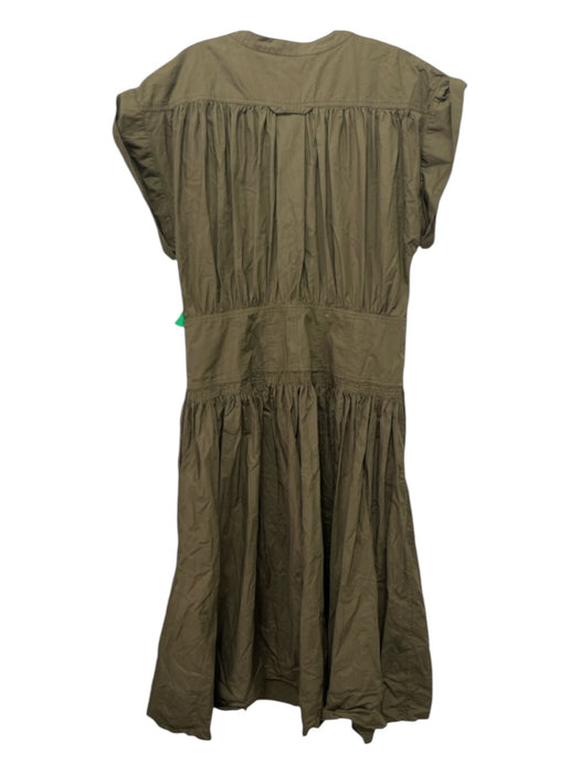 Ulla Johnson Size 10 Dark Green Cotton Button Down Waist Detail Cap Sleeve Dress Dark Green / 10