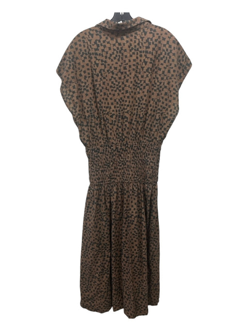 A Piece Apart Size L Brown & Black Cotton Abstract Buttons Sinch Detail Dress Brown & Black / L