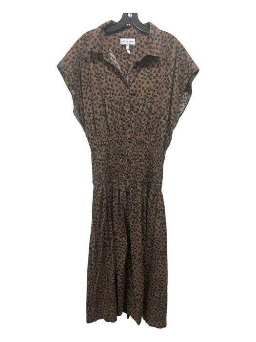 A Piece Apart Size L Brown & Black Cotton Abstract Buttons Sinch Detail Dress Brown & Black / L