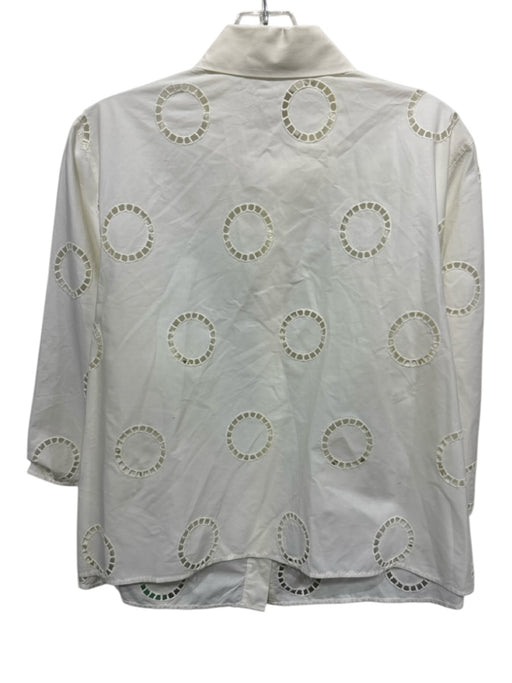 Akris Punto Size L Cream White Cotton 3/4 Sleeve Eyelet Circle Button Down Top Cream White / L