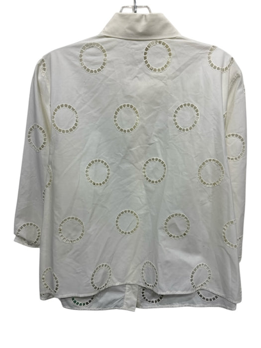 Akris Punto Size L Cream White Cotton 3/4 Sleeve Eyelet Circle Button Down Top Cream White / L
