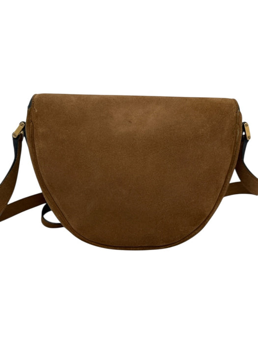 Saint Laurent Tan Brown Suede Gold Studs Flap Satchel Crossbody Strap Bag Tan Brown / Small