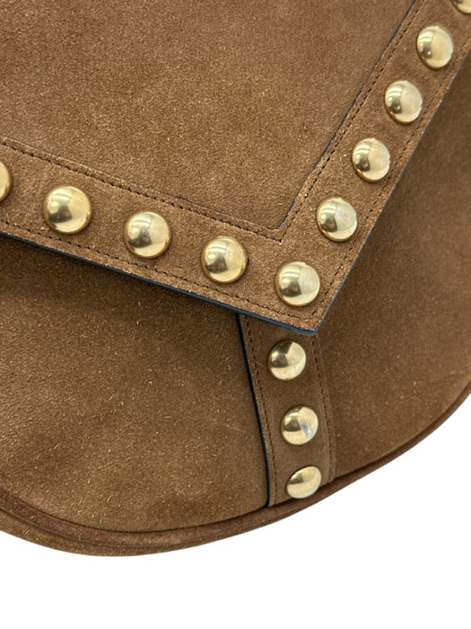 Saint Laurent Tan Brown Suede Gold Studs Flap Satchel Crossbody Strap Bag Tan Brown / Small