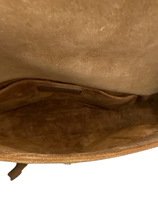 Saint Laurent Tan Brown Suede Gold Studs Flap Satchel Crossbody Strap Bag Tan Brown / Small