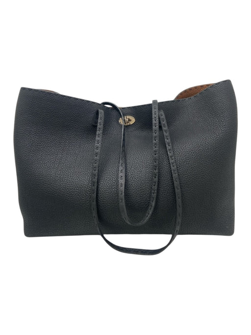Fendi Black Leather Pebbled Double Handle Whipstich Detail Tote Bag Black / M