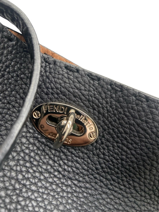 Fendi Black Leather Pebbled Double Handle Whipstich Detail Tote Bag Black / M