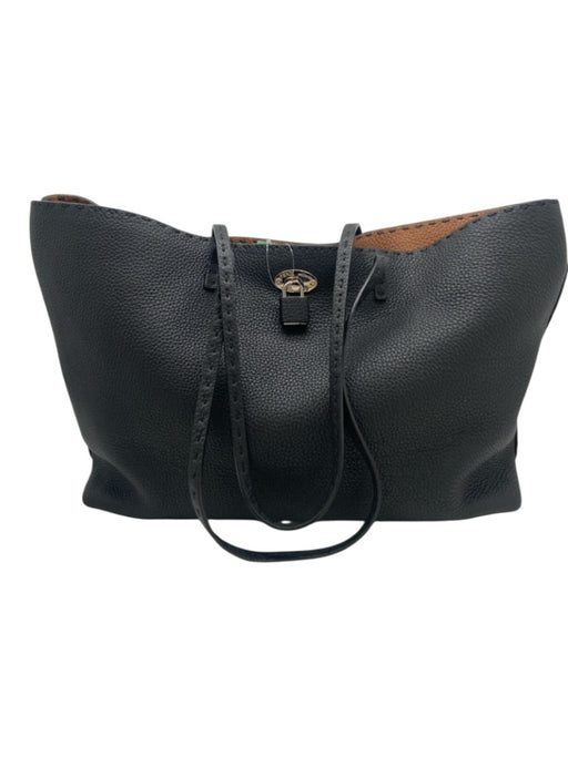 Fendi Black Leather Pebbled Double Handle Whipstich Detail Tote Bag Black / M